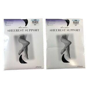 2 JC Penney Sheer Caress Sheerest Support Control Pantyhose Long Black Velvet